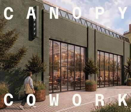 Exterior render of Canopy workspace building